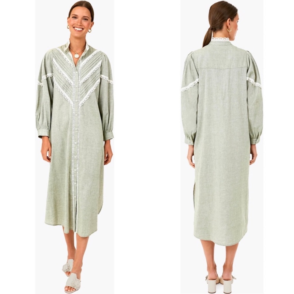 Tuckernuck Sage Green Lace-Trim Midi Dress